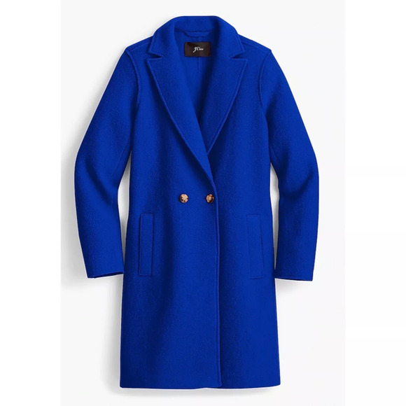 J. Crew Italian Boiled Wool Daphne Notch Lapel Longline Topcoat Cobalt Blue 4 - Picture 1 of 9